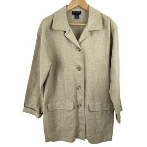 Charter Club Womens Size 10 Brown Linen Button Up Lined Jacket Pockets